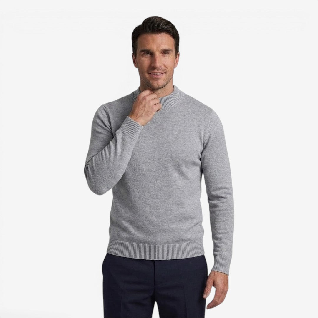 Men's Ribbed Knit Mock Neck Jumper Slim Fit Long Sleeve Business Casual