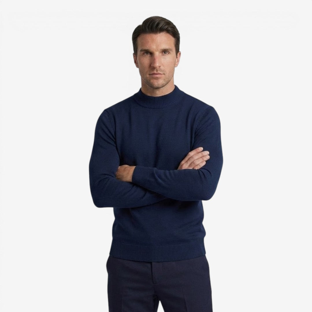 Men's Ribbed Knit Mock Neck Jumper Slim Fit Long Sleeve Business Casual