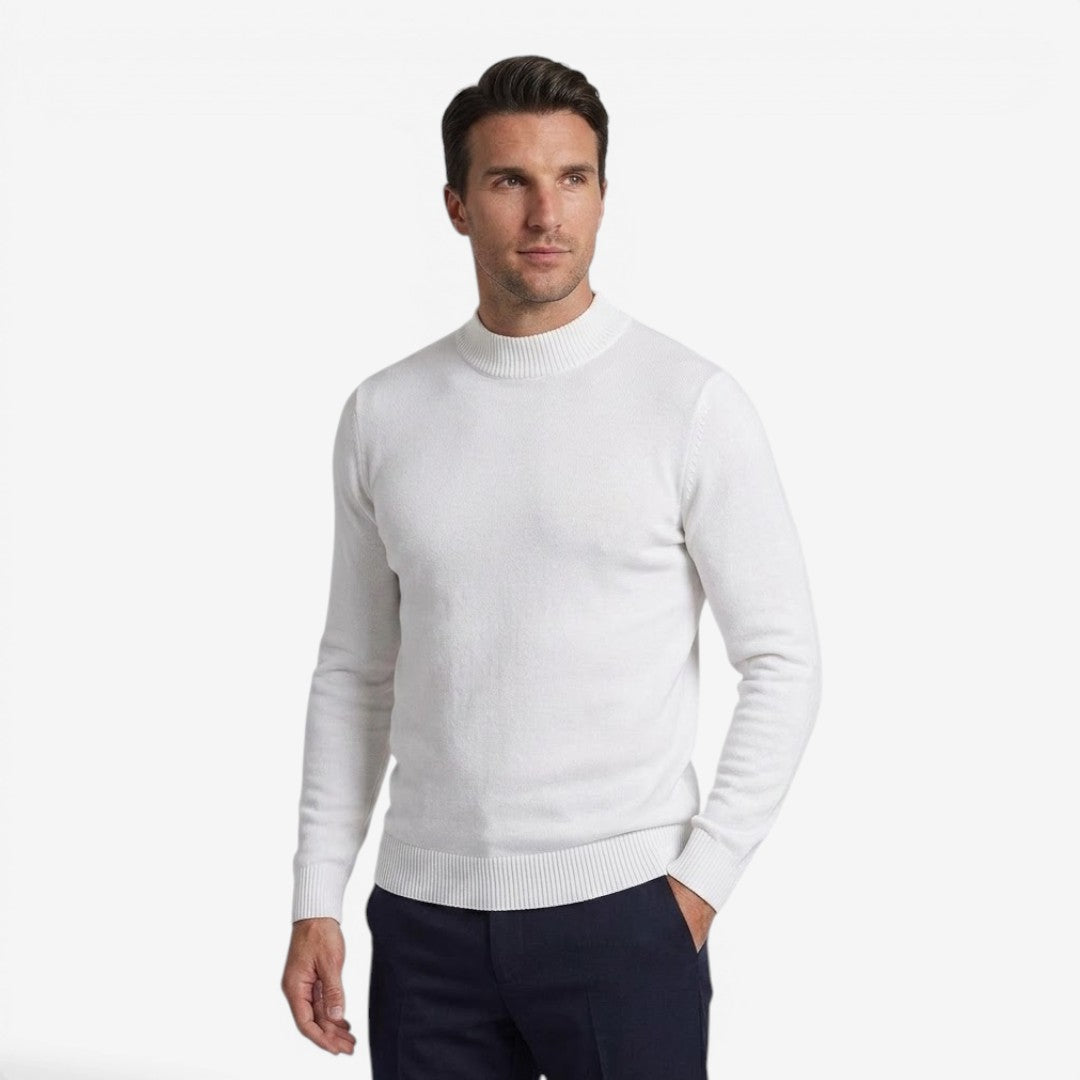 Men's Ribbed Knit Mock Neck Jumper Slim Fit Long Sleeve Business Casual