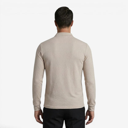 Men's Ribbed Long Sleeve Polo Shirt Collared Smart Casual Everyday Wear