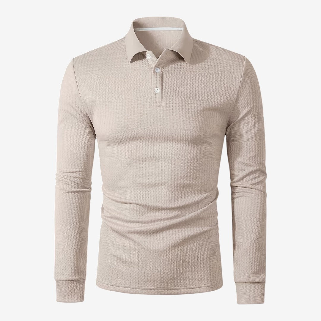 Men's Ribbed Long Sleeve Polo Shirt Collared Smart Casual Everyday Wear