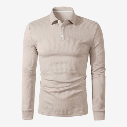Men's Ribbed Long Sleeve Polo Shirt Collared Smart Casual Everyday Wear