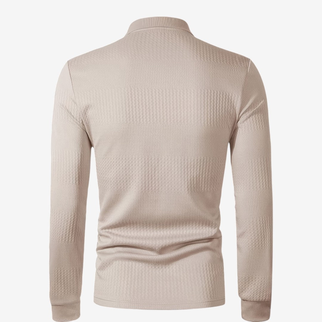 Men's Ribbed Long Sleeve Polo Shirt Collared Smart Casual Everyday Wear