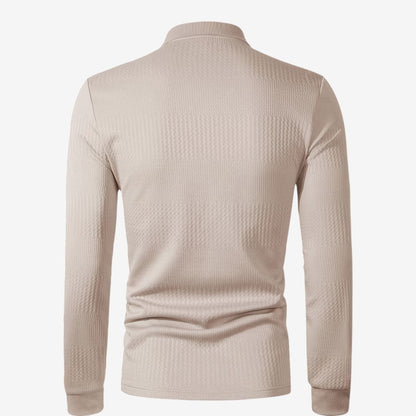 Men's Ribbed Long Sleeve Polo Shirt Collared Smart Casual Everyday Wear