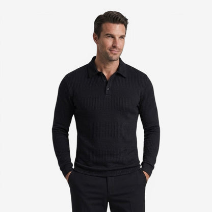 Men's Ribbed Long Sleeve Polo Shirt Collared Smart Casual Everyday Wear
