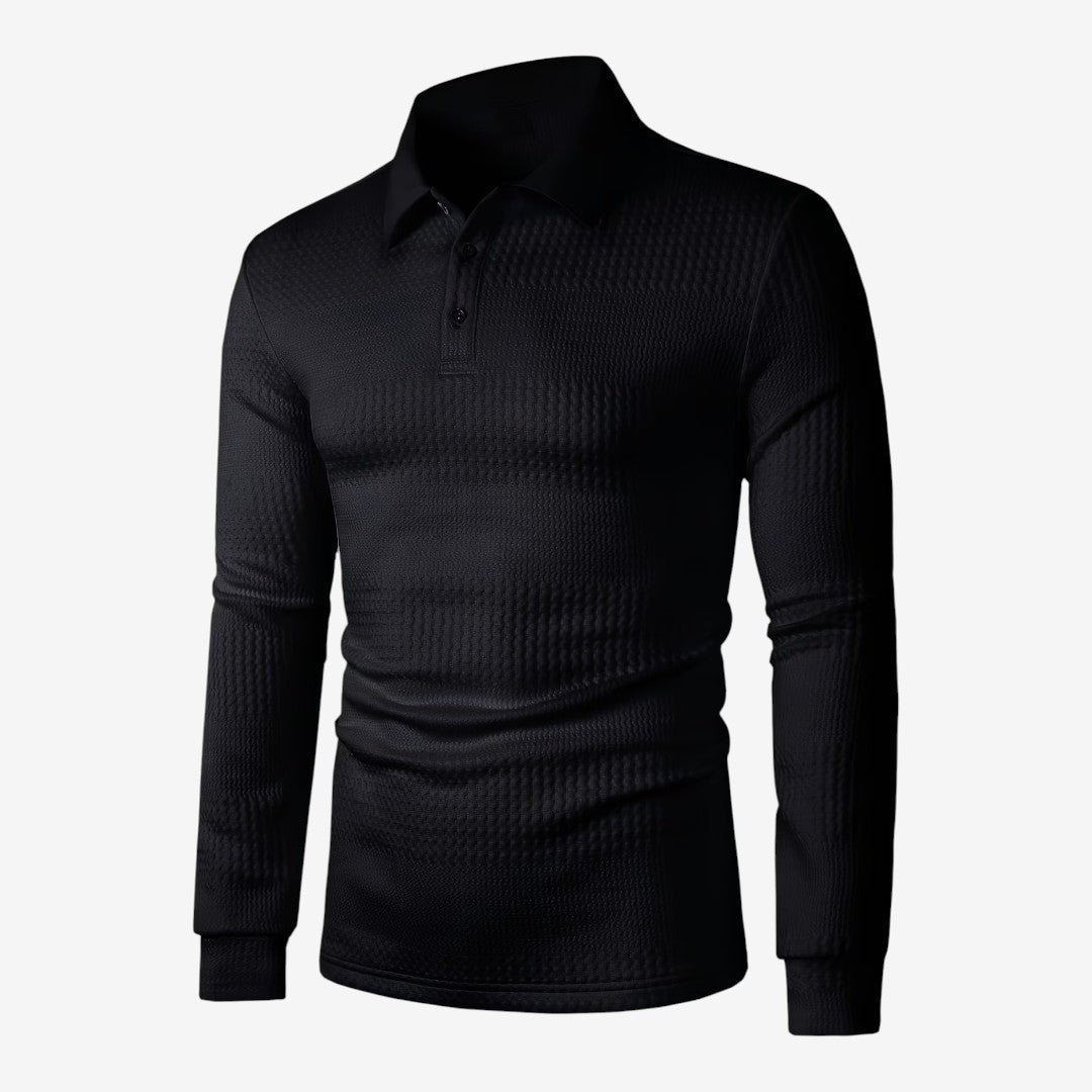 Men's Ribbed Long Sleeve Polo Shirt Collared Smart Casual Everyday Wear