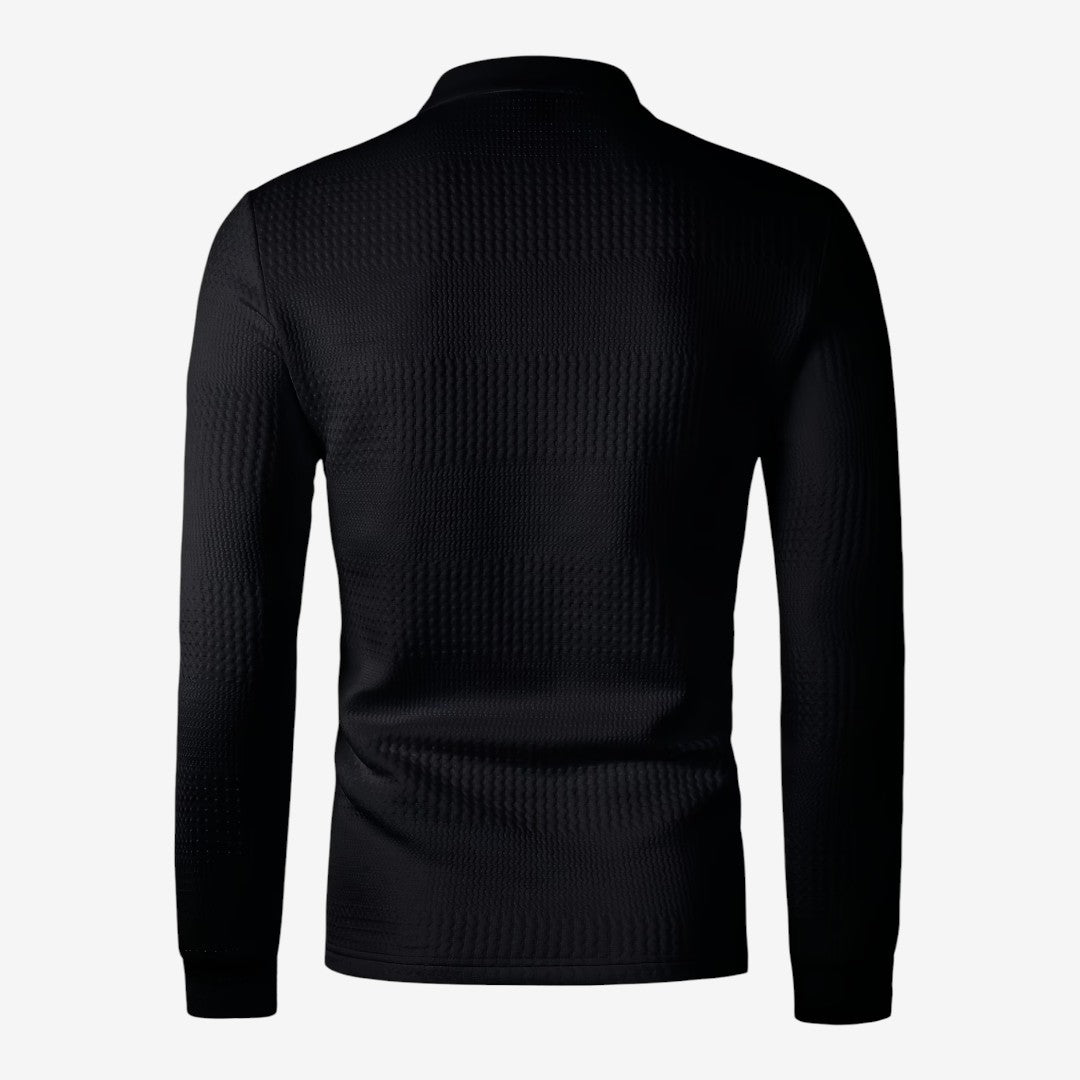 Men's Ribbed Long Sleeve Polo Shirt Collared Smart Casual Everyday Wear
