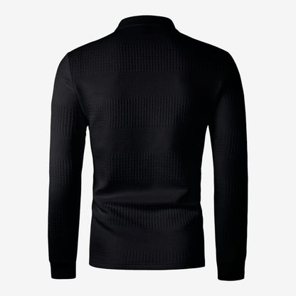 Men's Ribbed Long Sleeve Polo Shirt Collared Smart Casual Everyday Wear
