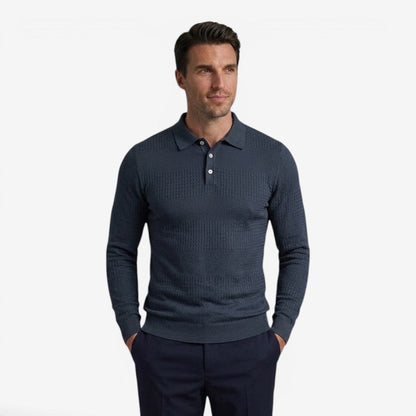 Men's Ribbed Long Sleeve Polo Shirt Collared Smart Casual Everyday Wear