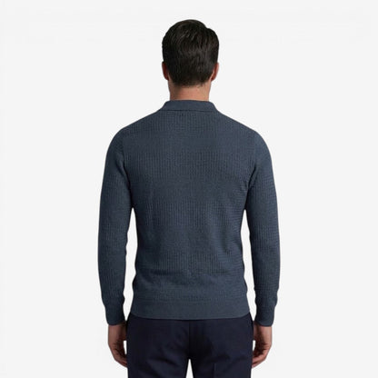 Men's Ribbed Long Sleeve Polo Shirt Collared Smart Casual Everyday Wear