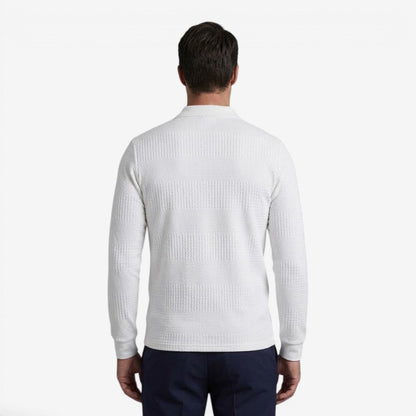 Men's Ribbed Long Sleeve Polo Shirt Collared Smart Casual Everyday Wear