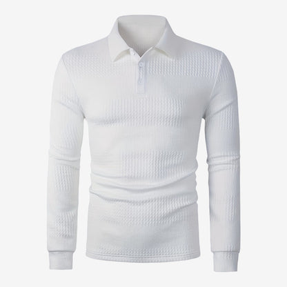 Men's Ribbed Long Sleeve Polo Shirt Collared Smart Casual Everyday Wear