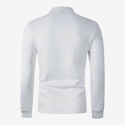Men's Ribbed Long Sleeve Polo Shirt Collared Smart Casual Everyday Wear