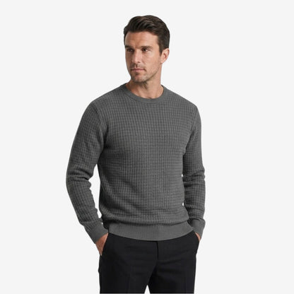 Men's Textured Knit Jumper Classic Fit Crew Neck Casual Everyday Wear