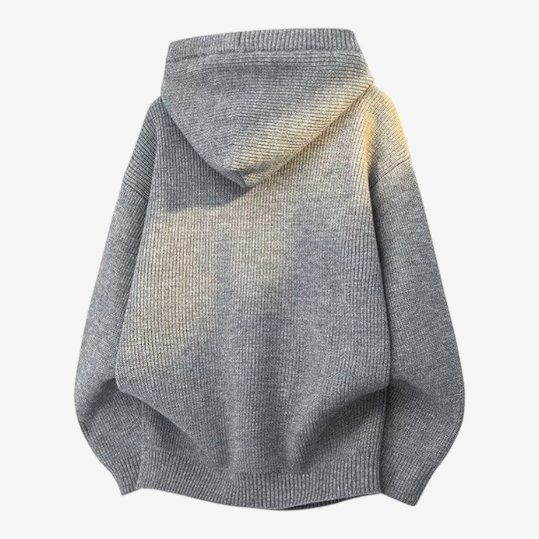 Men's Thick Knit Hooded Jumper Button Neck Warm Winter Casual Knitwear
