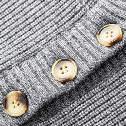 Men's Thick Knit Hooded Jumper Button Neck Warm Winter Casual Knitwear