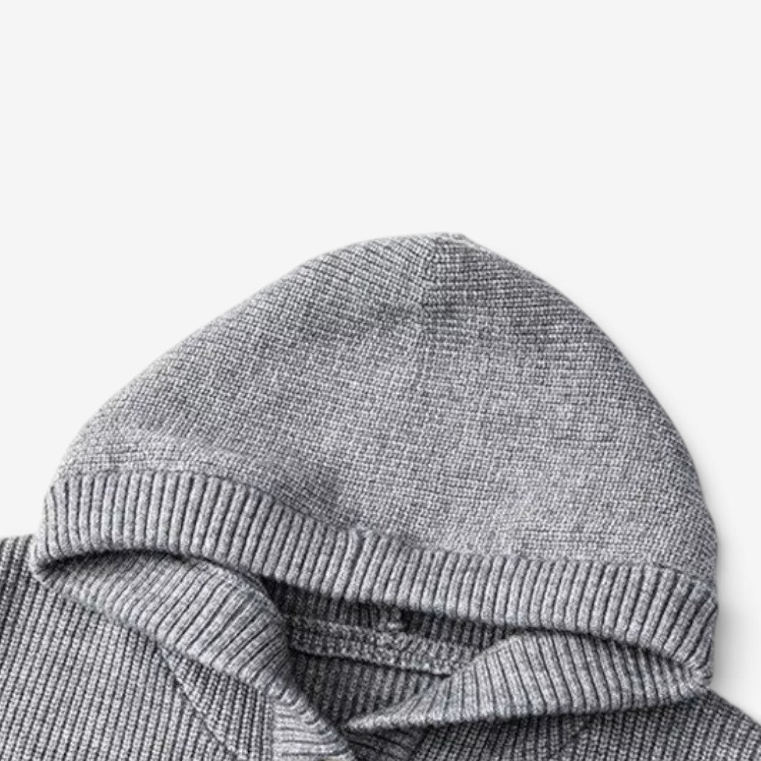 Men's Thick Knit Hooded Jumper Button Neck Warm Winter Casual Knitwear