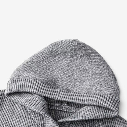 Men's Thick Knit Hooded Jumper Button Neck Warm Winter Casual Knitwear