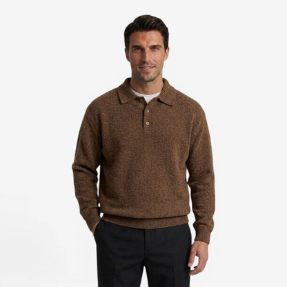 Men's Thick Knit Polo Jumper Long Sleeve Collared Casual Winter Wear