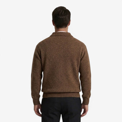 Men's Thick Knit Polo Jumper Long Sleeve Collared Casual Winter Wear
