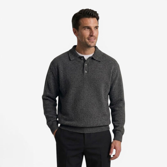 Men's Thick Knit Polo Jumper Long Sleeve Collared Casual Winter Wear