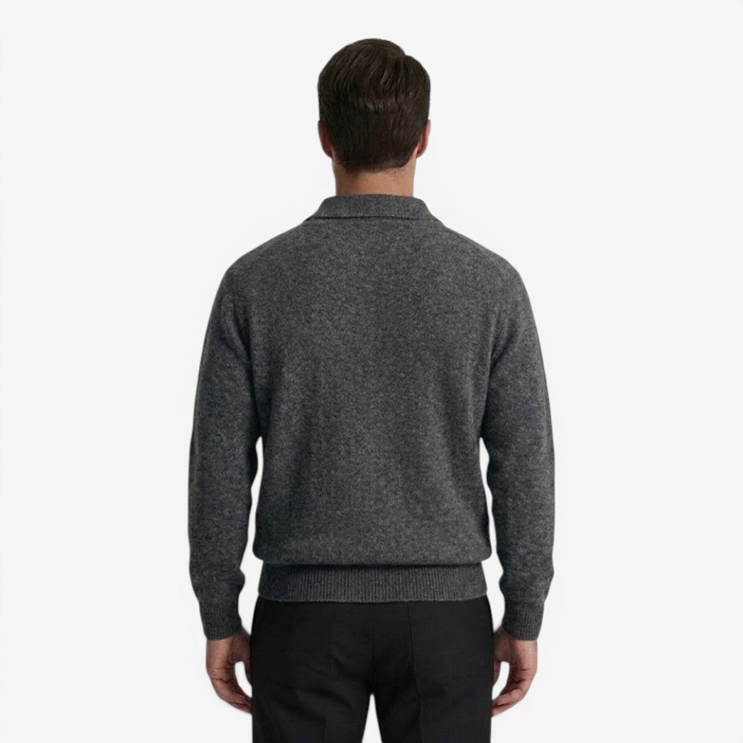 Men's Thick Knit Polo Jumper Long Sleeve Collared Casual Winter Wear