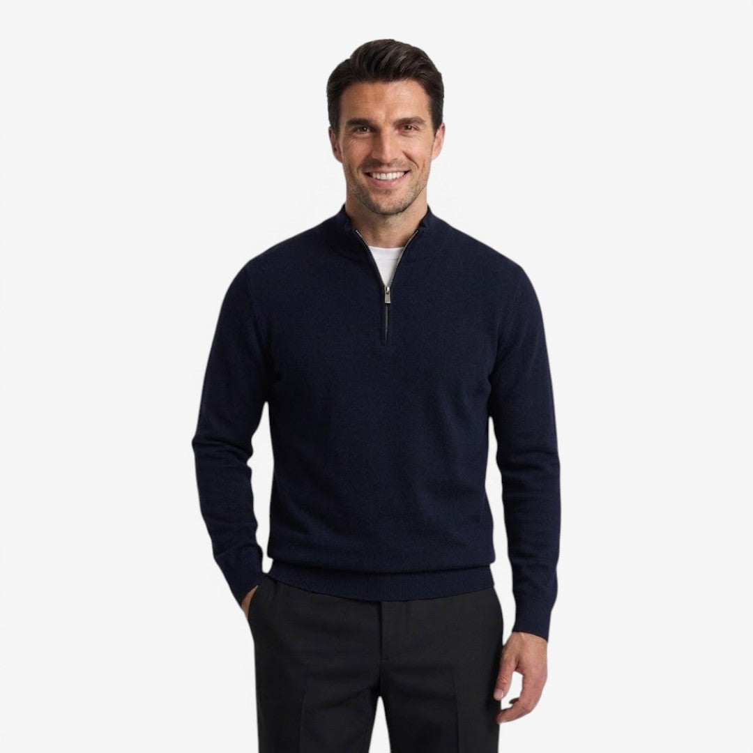 Men's Thick Knit Quarter Zip Jumper High Neck Casual Fit Everyday Layering
