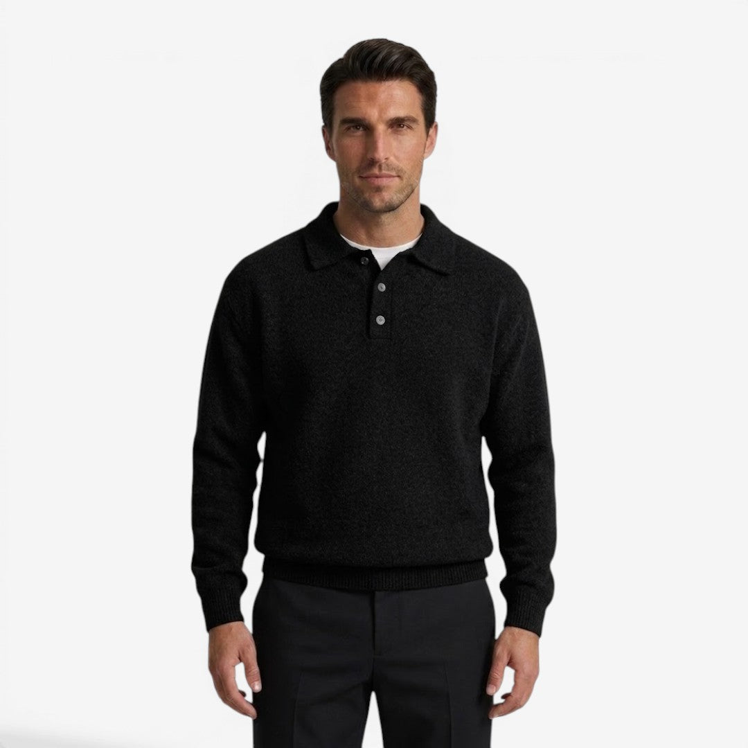 Men's Thick Knit Jumper Polo Collar Long Sleeve Casual Winter Wear