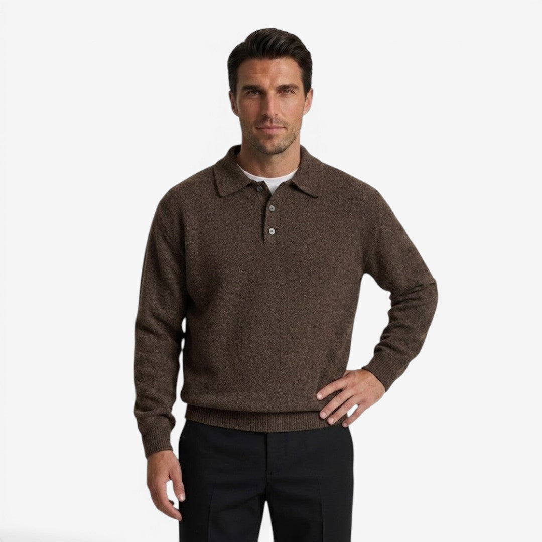 Men's Thick Knit Jumper Polo Collar Long Sleeve Casual Winter Wear