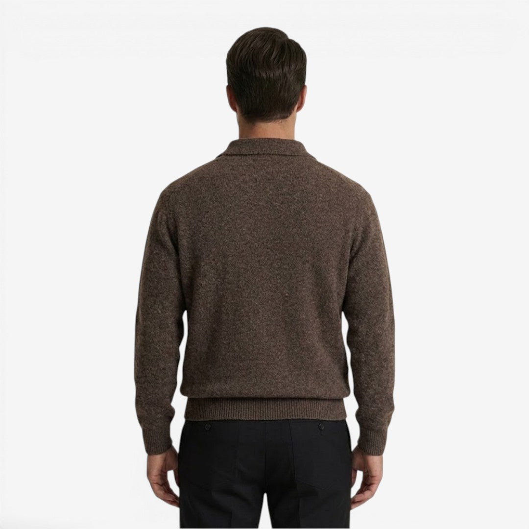 Men's Thick Knit Jumper Polo Collar Long Sleeve Casual Winter Wear
