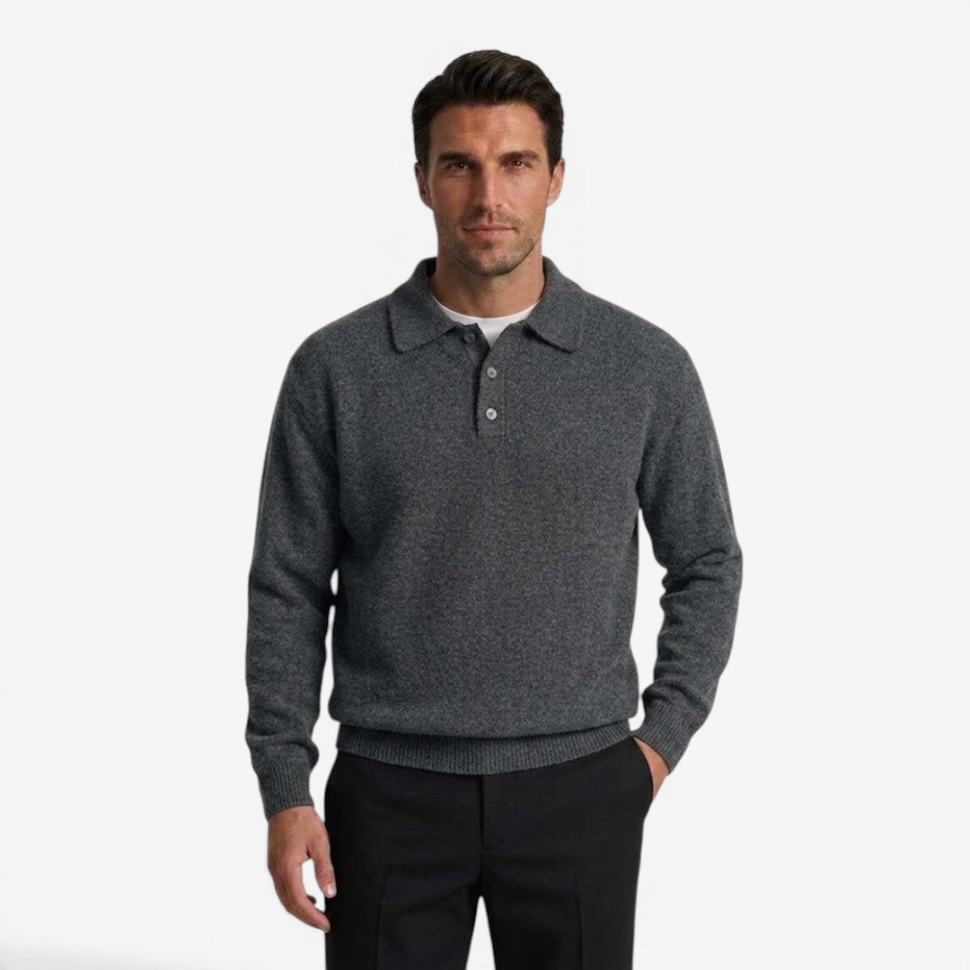 Men's Thick Knit Jumper Polo Collar Long Sleeve Casual Winter Wear