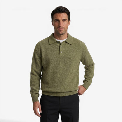Men's Thick Knit Jumper Polo Collar Long Sleeve Casual Winter Wear