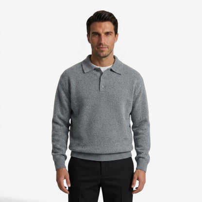 Men's Thick Knit Jumper Polo Collar Long Sleeve Casual Winter Wear