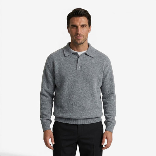 Men's Thick Knit Jumper Polo Collar Long Sleeve Casual Winter Wear