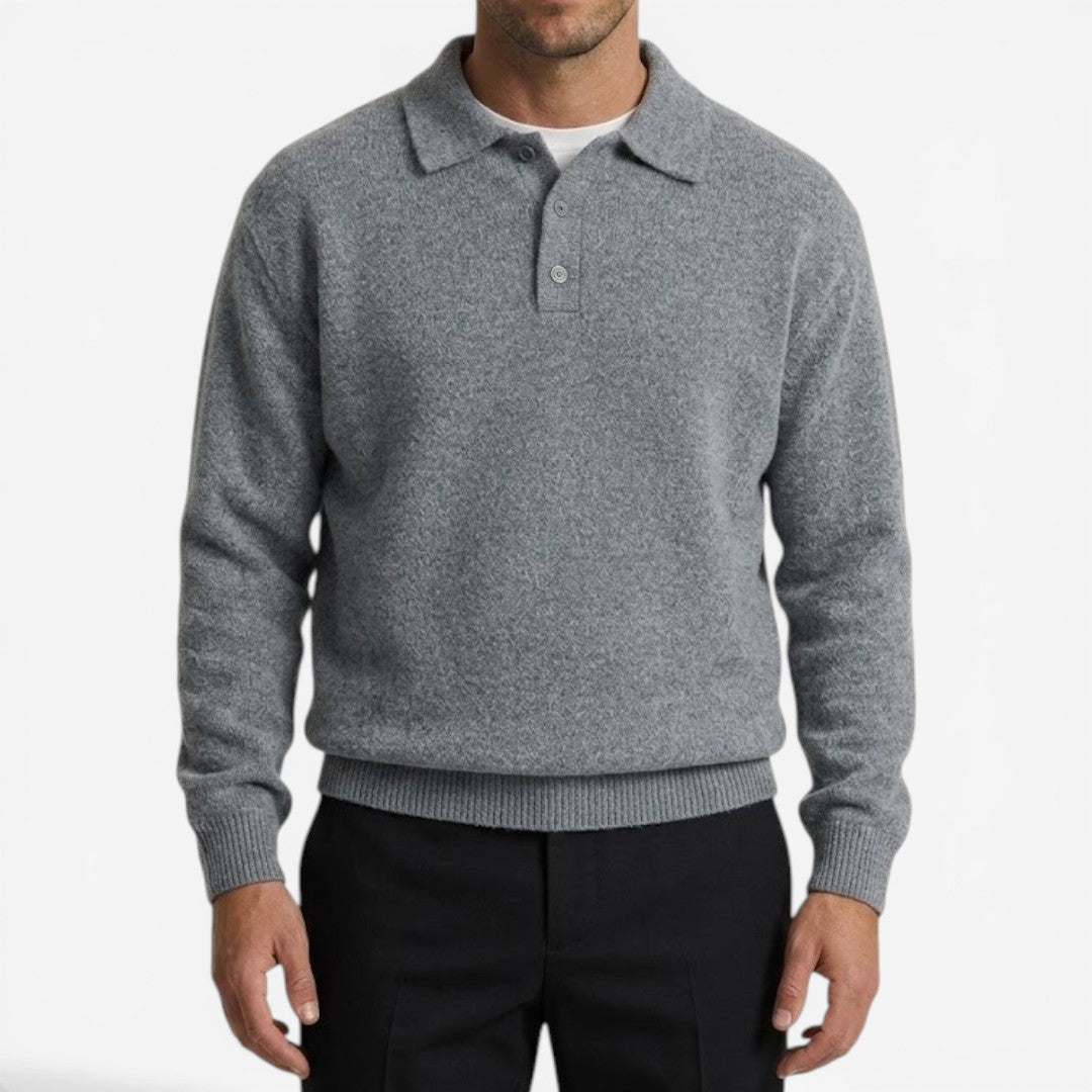 Men's Thick Knit Jumper Polo Collar Long Sleeve Casual Winter Wear