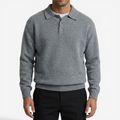 Men's Thick Knit Jumper Polo Collar Long Sleeve Casual Winter Wear