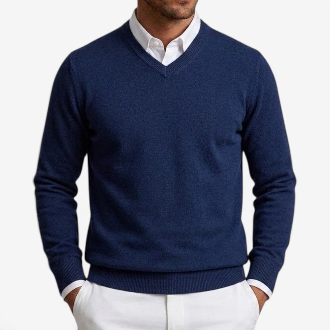 Men's V-Neck Knit Jumper Slim Fit Long Sleeve Smart Casual Everyday Wear