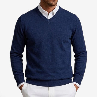 Men's V-Neck Knit Jumper Slim Fit Long Sleeve Smart Casual Everyday Wear