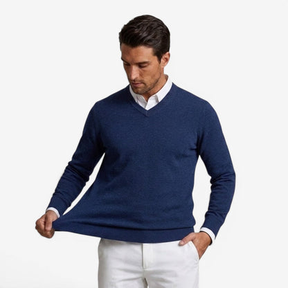 Men's V-Neck Knit Jumper Slim Fit Long Sleeve Smart Casual Everyday Wear