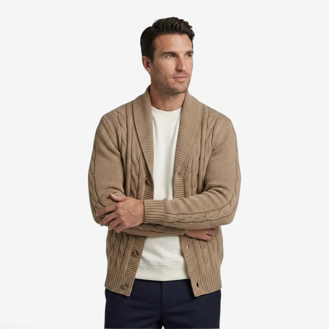 Men's Cable Knit Cardigan Long Sleeve Open Front Cozy Autumn Winter