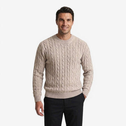 Men's Warm Cable Knit Jumper Crew-Neck Long Sleeve Casual Everyday Wear