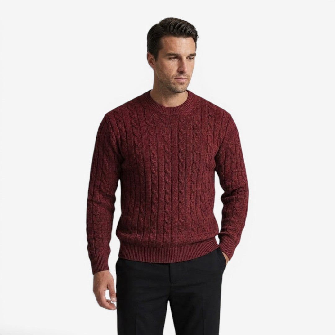 Men's Warm Cable Knit Jumper Crew-Neck Long Sleeve Casual Everyday Wear