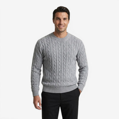 Men's Warm Cable Knit Jumper Crew-Neck Long Sleeve Casual Everyday Wear