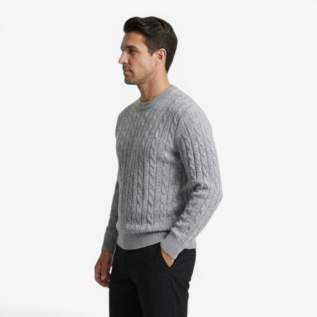 Men's Warm Cable Knit Jumper Crew-Neck Long Sleeve Casual Everyday Wear