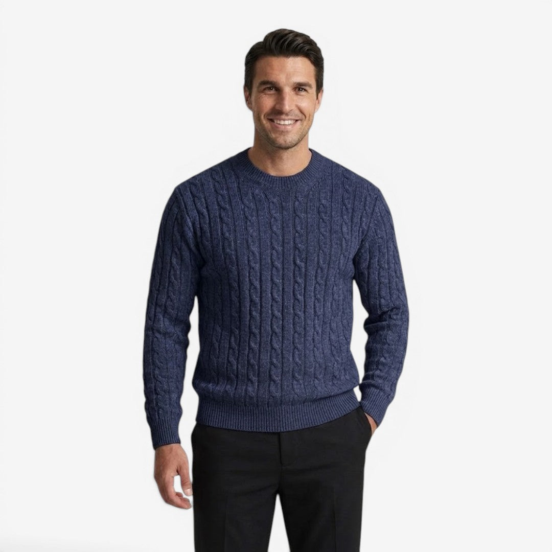 Men's Warm Cable Knit Jumper Crew-Neck Long Sleeve Casual Everyday Wear