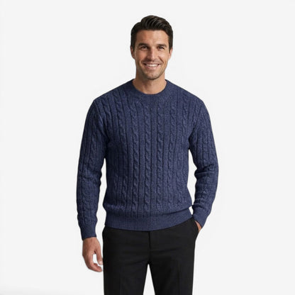 Men's Warm Cable Knit Jumper Crew-Neck Long Sleeve Casual Everyday Wear