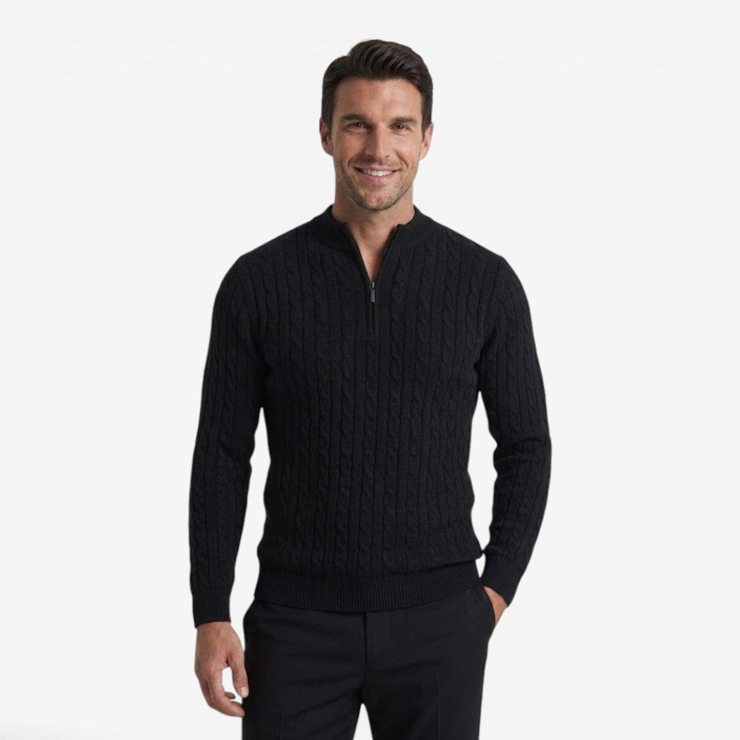 Men's Warm Cable Knit Quarter Zip Jumper Cozy Fit Long Sleeve Casual Winter