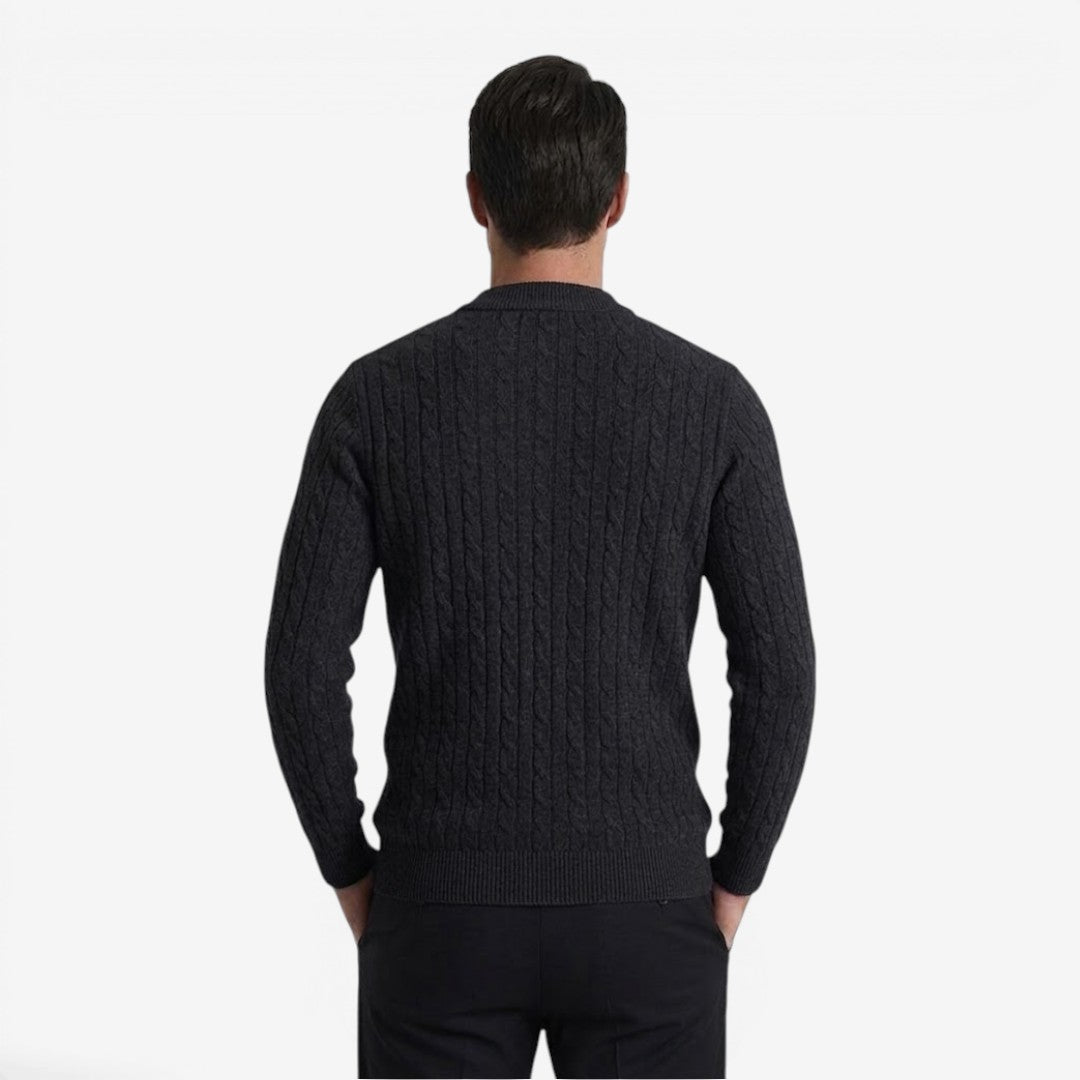 Men's Warm Cable Knit Quarter Zip Jumper Cozy Fit Long Sleeve Casual Winter