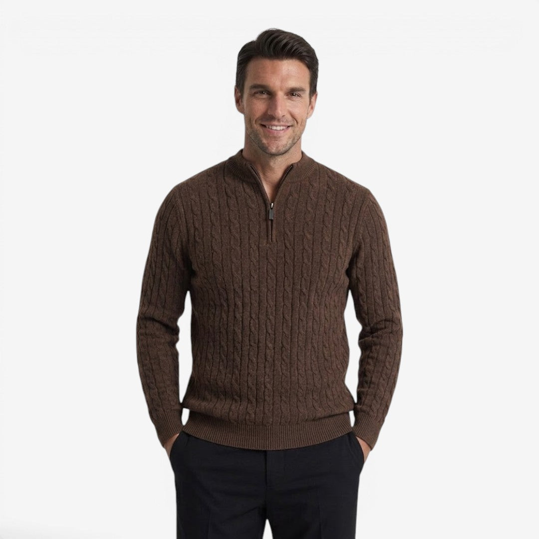 Men's Warm Cable Knit Quarter Zip Jumper Cozy Fit Long Sleeve Casual Winter
