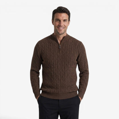 Men's Warm Cable Knit Quarter Zip Jumper Cozy Fit Long Sleeve Casual Winter